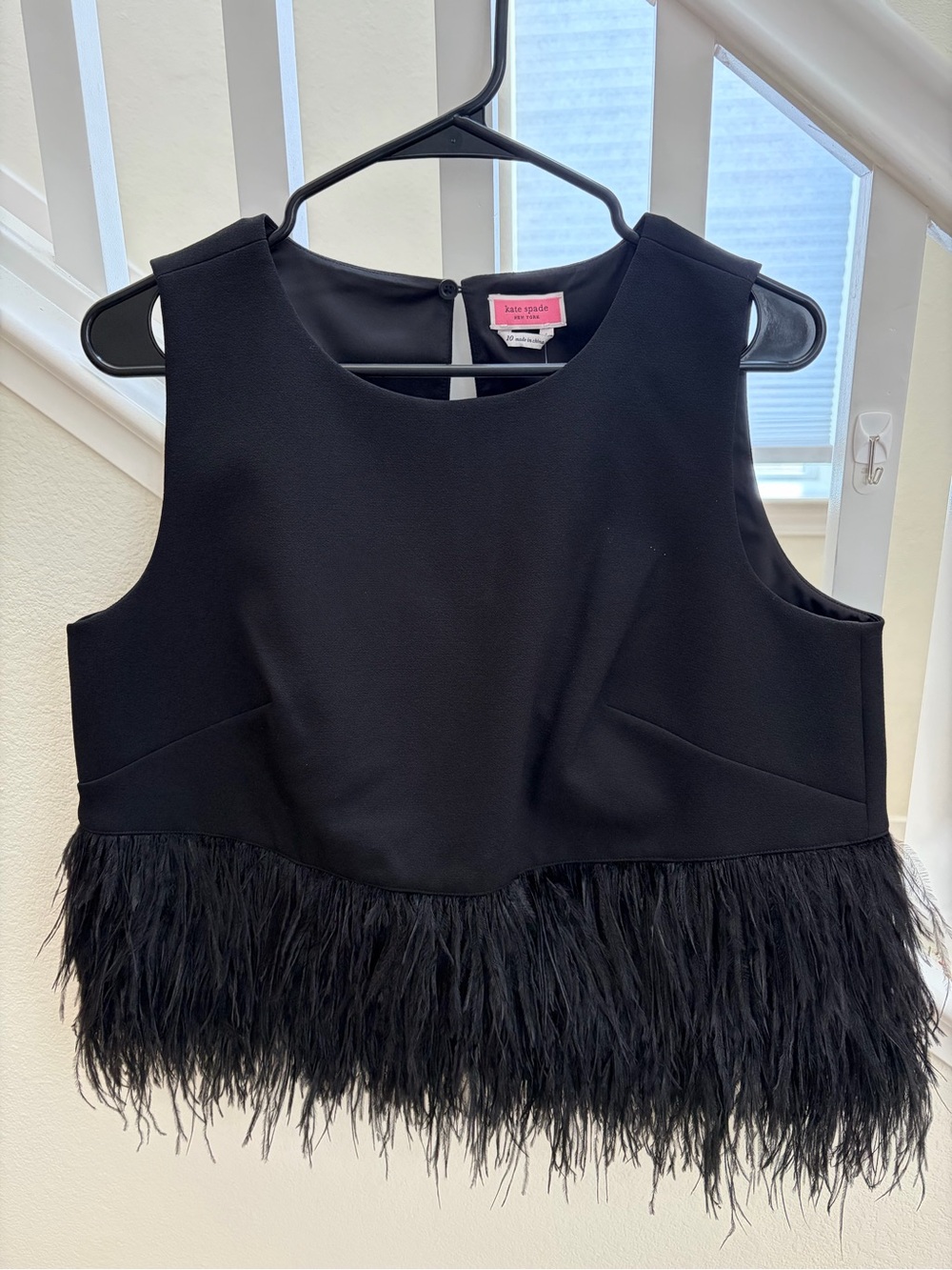 kate spade Black Sleeveless Crewneck Top with Feather Trim - Picture 6 of 11